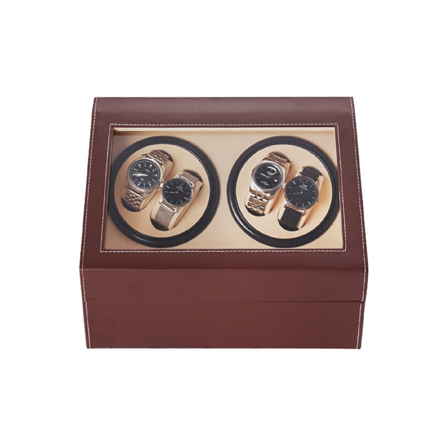 Leather Watch Box 4+6 Automatic Watch Winder with Watch Storage for 10 watches